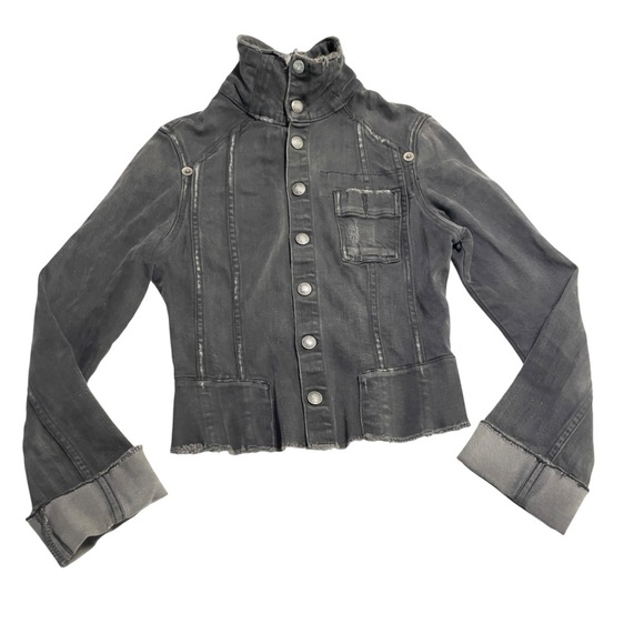 Guess Snap Button Denim Black Distressed Jacket size XS - Picture 8 of 14